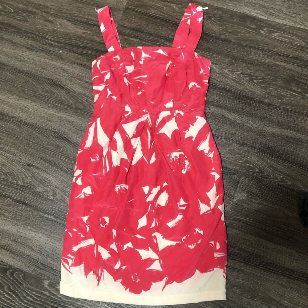 Banana Republic Pink White Floral Silk Cotton Strapless Dress Size 0